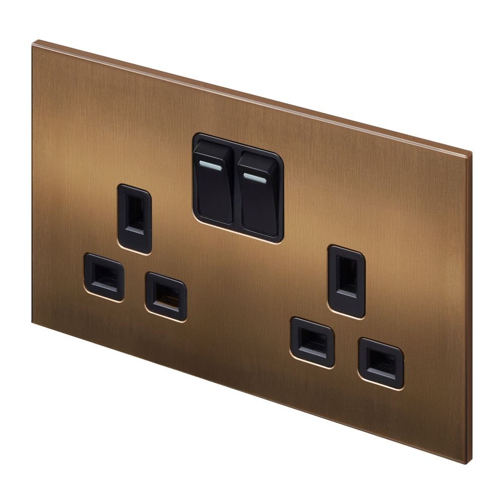 Aura Double Socket - Brushed Bronze RetroTouch Light Switches & Plug ...